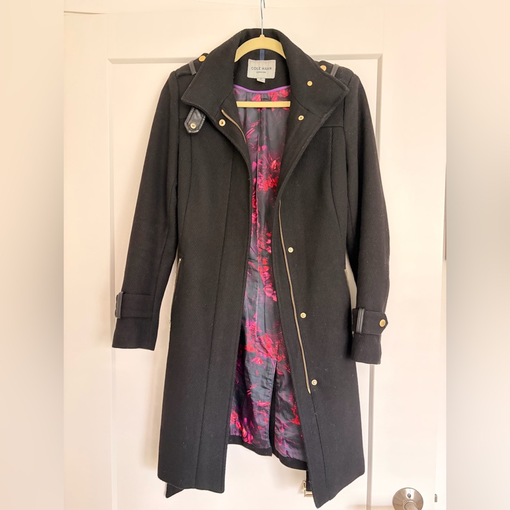 Cole Haan Women's Black Wool Blend Coat